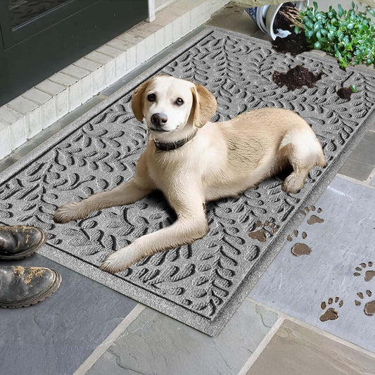 WaterHog Indoor/Outdoor Door Mat, 3' x 5' Made in USA, Durable & Skid-Resistant Front Door Rug, Decorative, Water-Trapping & Heavy-Duty Entryway Floor Mat For Your Home, Boxwood Collection Medium Grey