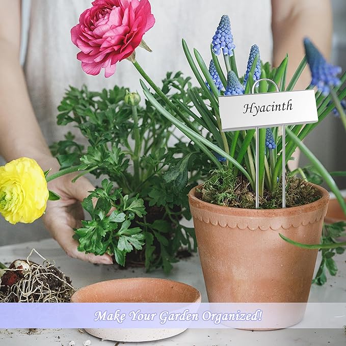 FORUP Metal Plant Labels, 50 Pack Garden Label Markers, Weatherproof Garden Stake Tags, Reusable Planting Gardening Markers, Silver