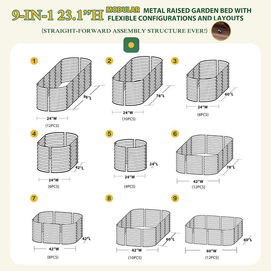 MUPATER Galvanized Raised Garden Bed Outdoor 8x2x2ft, 9-in-1 Metal Raised Planter Box W/ 2 Aluminum Support Rods, Oval Outdoor Raised Garden Bed for Vegetable, Flower, Backyard and Patio, Rustic