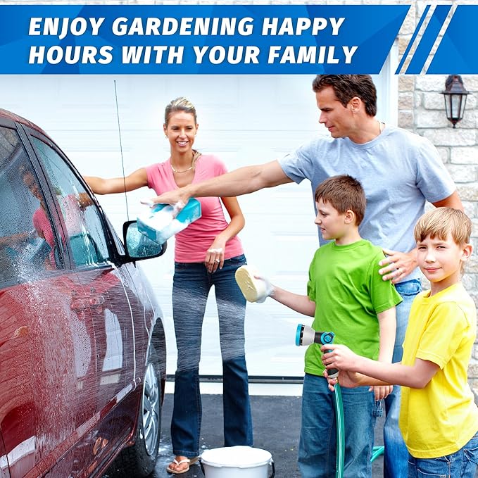 AUTOMAN Garden Hose Nozzle - 10 Adjustable Spray Patterns, Thumb Flow Control Hose Sprayer, Water Hose Spray Nozzle for Plants Watering, Car Washing, Window Cleaning, Pets Bathing, Outdoor Fun, Blue