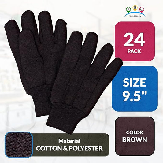 ABC PACK & SUPPLY Brown Jersey Gloves for Men and Women. Brown Jersey Work Gloves. Polyester and Cotton Garden Gloves