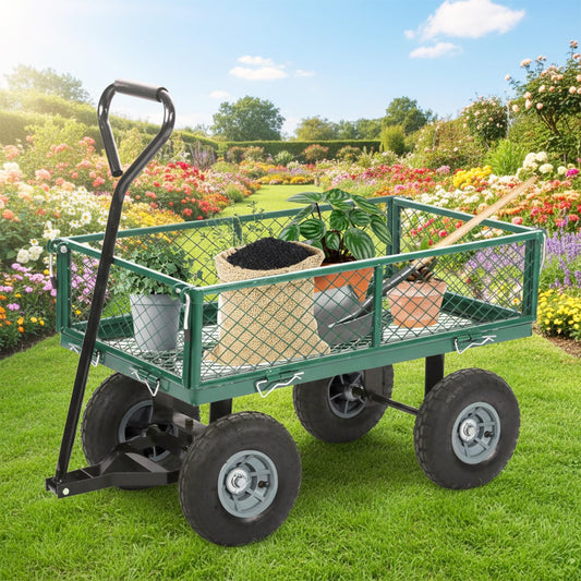FDW Garden Cart Streel Heavy Duty 500 LBS Capacity,Utility Cart Wagon with Removable Sides and 180°Rotating Handle for Yard, Lawn and Garden Hauler (Dark Green)