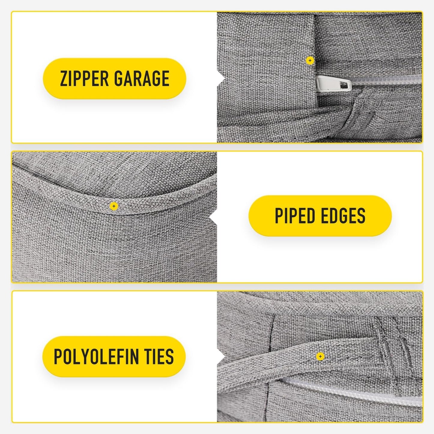 SUNROX Gel Memory Foam Chair Cushions, FadeShield Water-, Stain-Resistant Durable Reversible Seat Cushion Pads with Ties for Indoor/Outdoor Kitchen Dining Office, 19"x19", Set of 4, Heather Grey