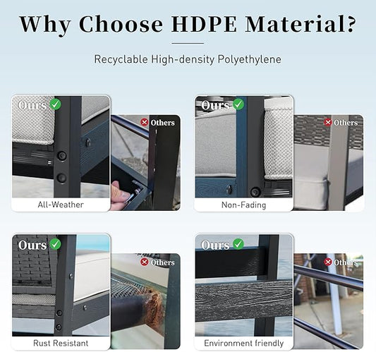 Outdoor Bar Set 3 Piece, All Weather HDPE High Top Table and Wicker Bar Chairs with 3.2” Cushion, Bar Height Patio Set for Backyard Poolside, Black