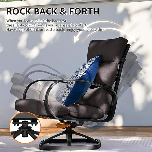 NATURAL EXPRESSIONS Patio Bistro Set, 3 Piece Outdoor Swivel Glider Rocking Chairs, Conversation Furniture with 2 Highback Rockers, 1 Table and 5" Cushion for Backyard,Porch,Yard,350lb. (Dark Grey)