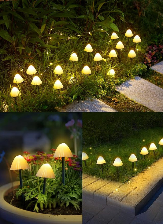 Solar Mushroom Garden Lights for Outside, 20 LED 32.8FT Solar Pathway Lights Outdoor Waterproof for Fence with 8 Lighting Modes for Patio Yard Decorative