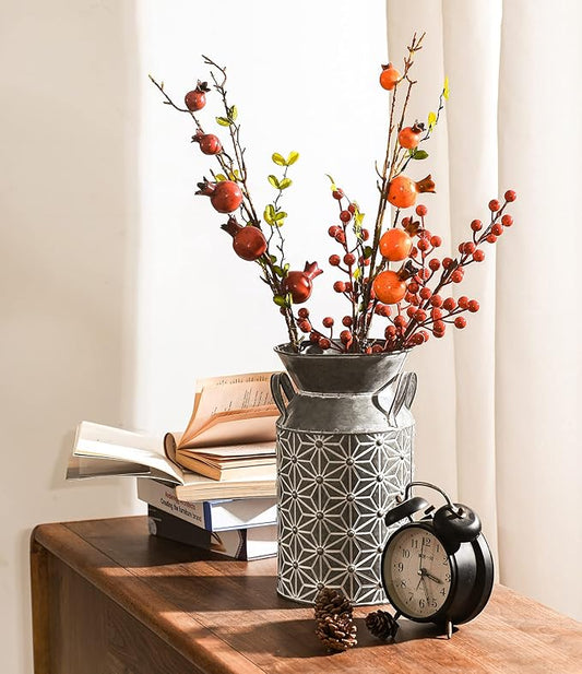 Vintage Galvanized Metal Milk Can, Farmhouse Decorative Flower Vase, Rustic French Country Milk Jug for Home Decor,10.6''H…