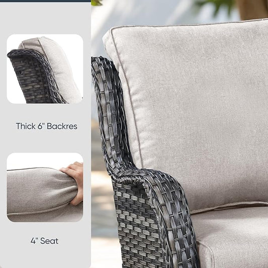 Patio Chair Cushions 6 Packs - Outside High Back Thick Water-Resistant Cushion 22x24 with Zipper Cover for Outdoor Glider Rocking Chairs Loveseat 3-Seater Couch Sofa – Beige/Regular