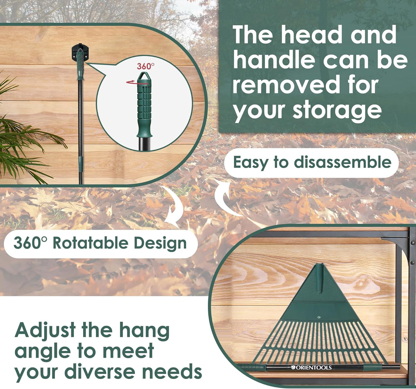 ORIENTOOLS Garden, Adjustable Lightweight Steel Poly Shrub Rake, Plastic Head, 22 Tines, 42 to 60 inches (Black Handle)