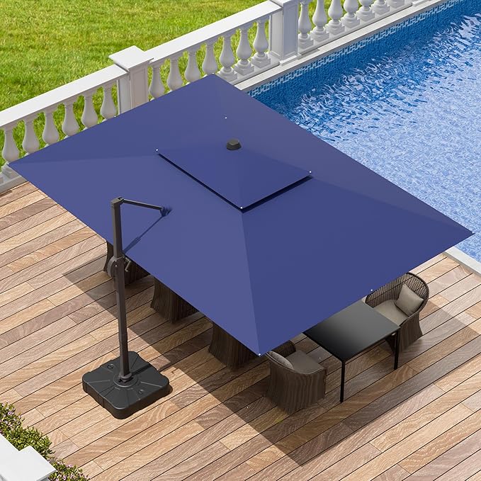10x13 FT Patio Umbrella, Large Cantilever Rectangular Double Top Heavy Duty Offset Umbrellas with 360° Rotation, Outdoor shade for Garden Deck Pool Patio, Navy