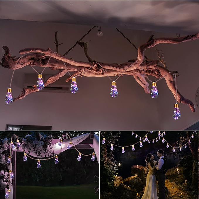 Solar Outdoor String Lights, 2 Pack 20Ft Vintage Rope Hemp Solar Patio Lights, Waterproof Multicolor Solar Powered String Lights With 8 Modes 16 Shatterproof Bulbs for Outside Garden Fence Stairs