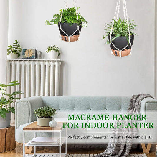 10 Inch Hanging Planters for Indoor Plants, 2 Pack Self Watering Hanging Baskets Flower Pots with Drainage Hole, Visual Reservoir & 2 Kinds of Plant Hanger for Outdoor Garden Home Decor(Black)