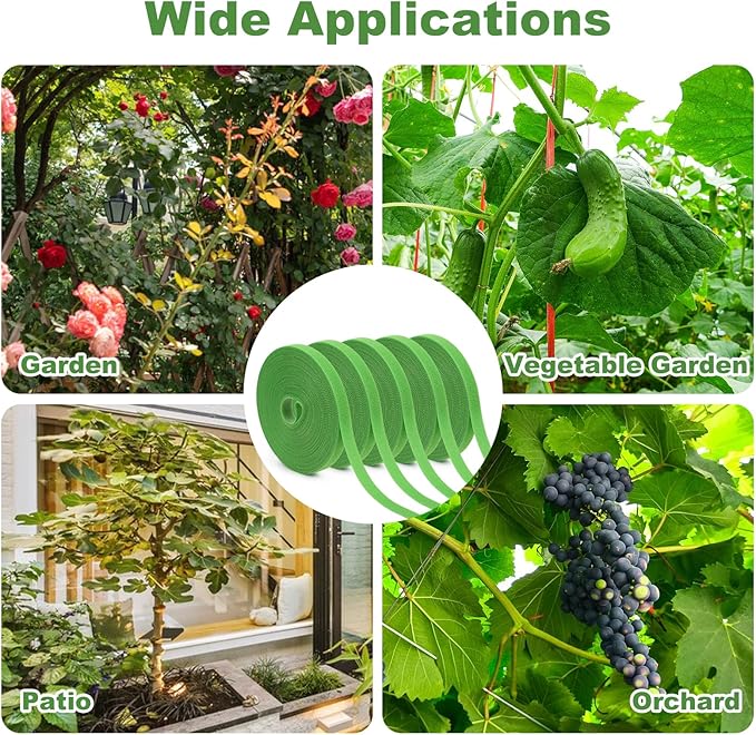 6 Rolls 196 Ft Green Plant Tape for Climbing Plants, 1/2 Inch Reusable Plant Stretch Ties, Adjustable Tomato Plant Supports, Plant Twist Ties for Gardening, Home, Office