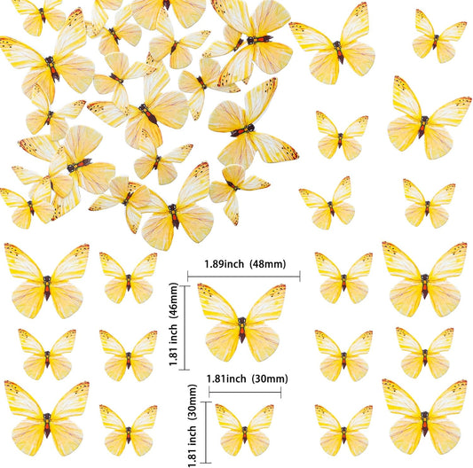 Ephlyn 72Pcs Edible 3D Realistic Cupcake Toppers - Cute Butterfly Cake Picks for Baby Shower, Boys Girls Birthday Party Decorations - Yellow