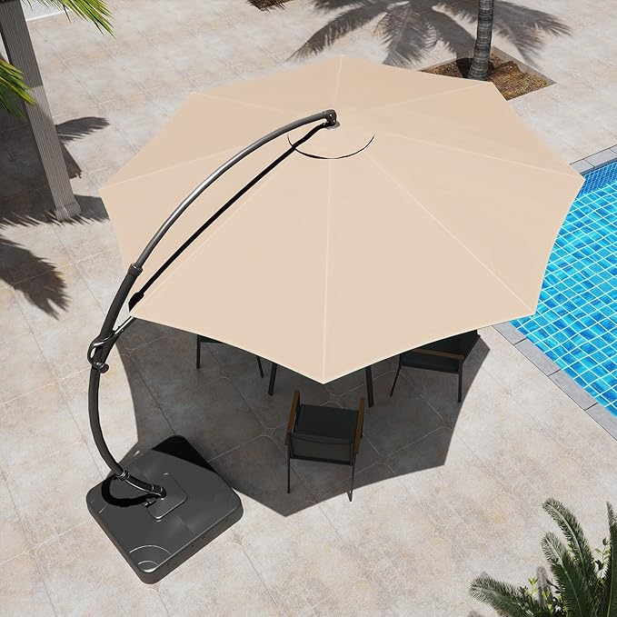 LAUSAINT HOME Sunbrella Outdoor Patio Umbrella with Base Included, 12 FT Deluxe Curvy Cantilever Umbrella Offset Hanging Umbrella with 360° Rotation for Market, Pool, Deck, Garden, Backyard