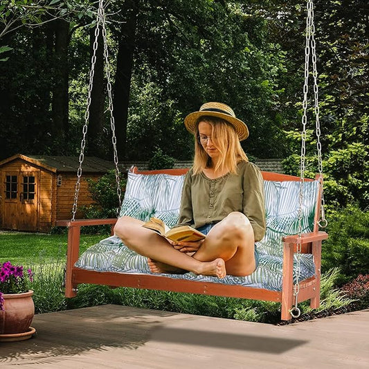 Swing Replacement Cushions with Backrest, 2 or 3 Seater Waterproof Non-Slip Overstuffed Swing Pad, Indoor/Outdoor Bench Cushion for Porch Chair Swings Garden Furniture(Flower color2 40 * 40 in)