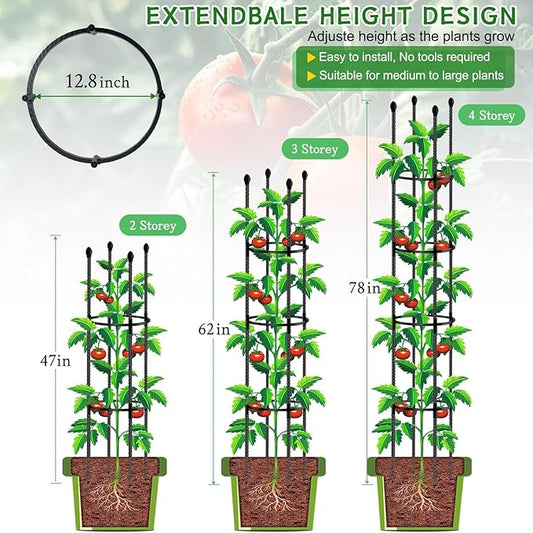 Tomato Cages for Garden Sturdy Metal Plant Stakes SupKing 2 Pack 47 Inch Tall Adjustable Heavy Duty Plant Support Cage Trellis for Outdoor Climbing Rose Vegetables Plants Flowers Comes 20 Twist Ties