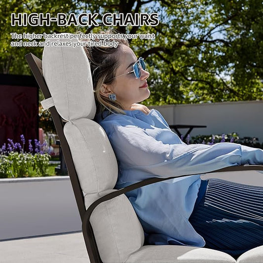 NATURAL EXPRESSIONS Patio Bistro Set, 3 Piece Outdoor Swivel Glider Rocking Chairs, Conversation Furniture with 2 Highback Rockers, 1 Table and 5" Cushion for Backyard,Porch,Yard,350lb. (Beige)