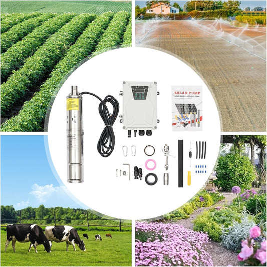 3 Inch Solar Water Pump Submersible Well Deep Bore Screw Well Garden Irrigation Kit with MPPT Controller (24V 270W)