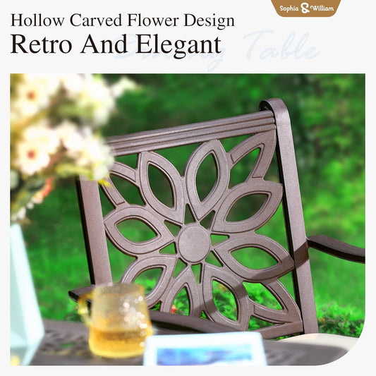 Sophia & William 2 Pieces Cast Aluminium Patio Dining Chairs Bronze with Cushions, Oversize Powder-Coating Outdoor Armchairs for Porch Yard Deck Balcony, Load Capacity Up to 350 lbs