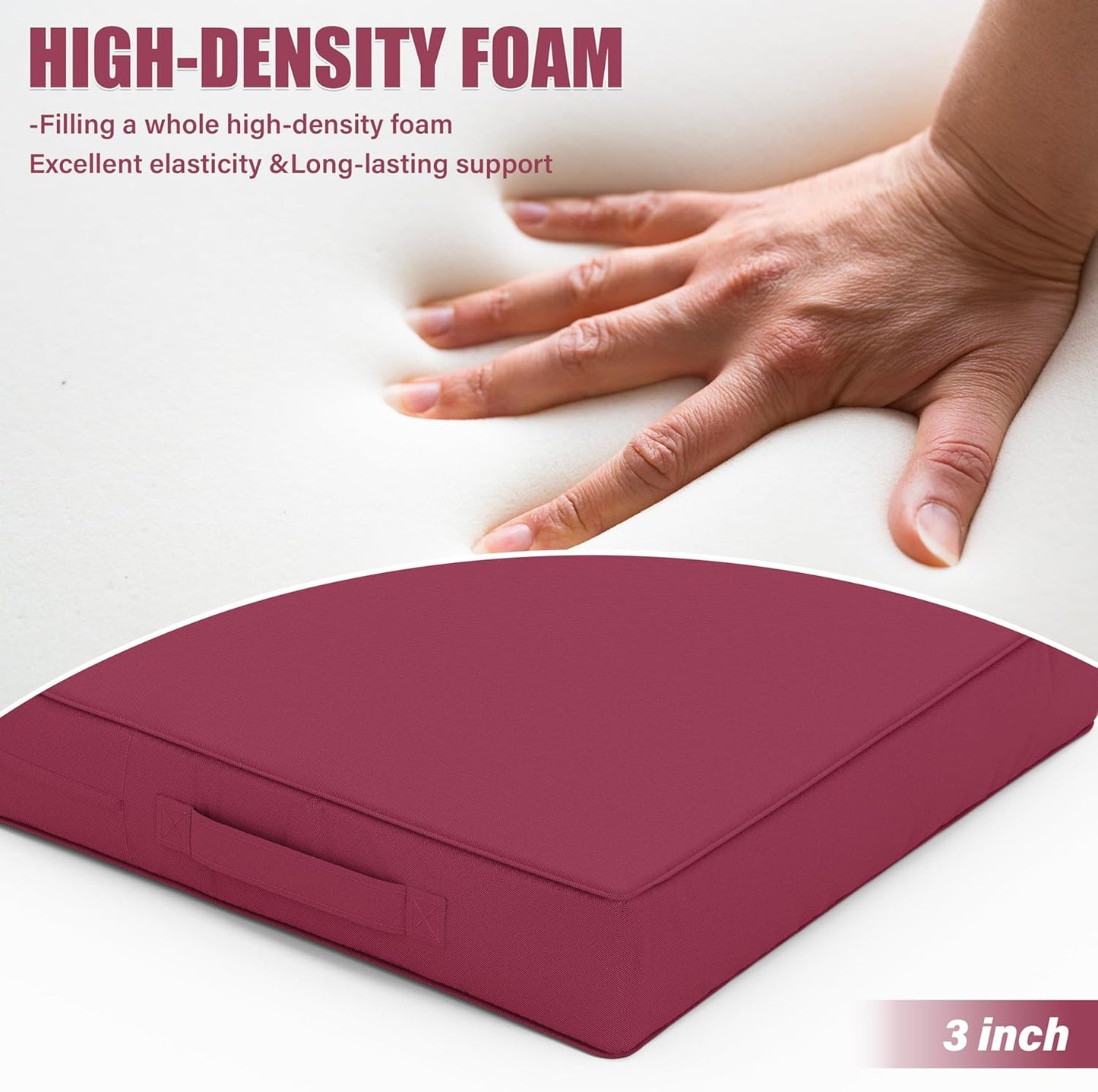 Patio Chair Cushions 17 X 16 X 3 Inch Waterproof Outdoor Seat Cushions for Patio Furniture, Outdoor Sofa Couch Pads with Ties & Handle, Set of 2, Fuchsiared