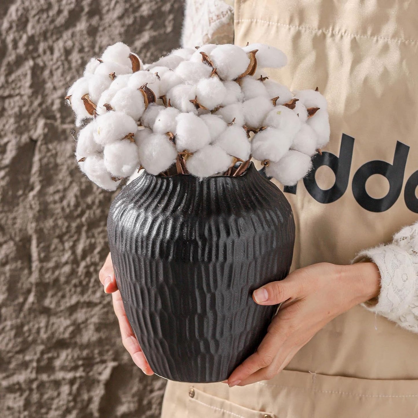 7.8 Inch Black Ceramic Vase - Modern Minimalist Round Vase for Centerpiece, Farmhouse, Living Room-Handcrafted Decorative Design for Dried Flowers, Plants, Home Decor, Rustic & Vintage Styles