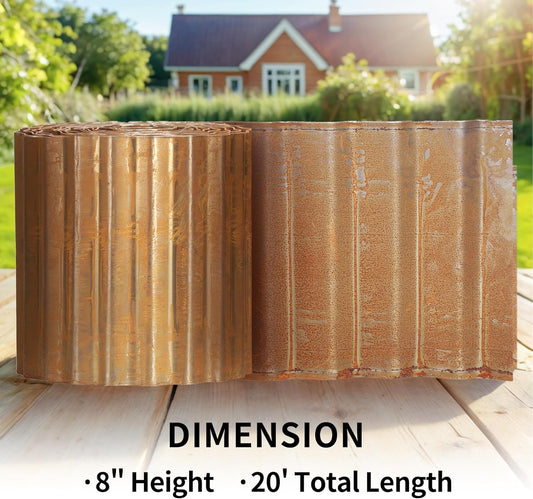 Worth Pre-Rusted Wide-Corrugated Garden Edging, 8" x20Ft Sturdy Steel Lawn Landscape Edging, Bendable Metal Long Strips of Border for Raised Flower Bed Tree Surrounds