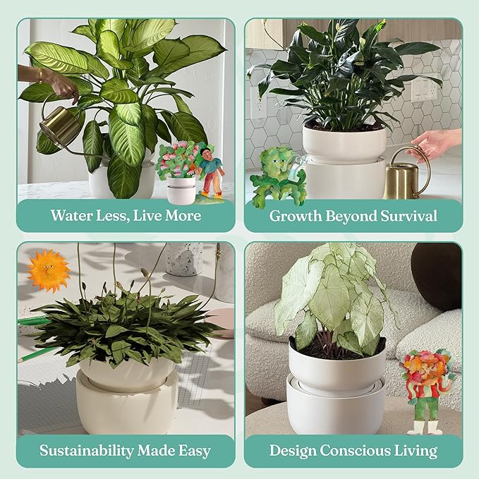 Tendril The SWAP+ Self-Watering Planter | 10" Ceramic Indoor Pot with Air-Pruning Liner, Tools & Repotting Mat