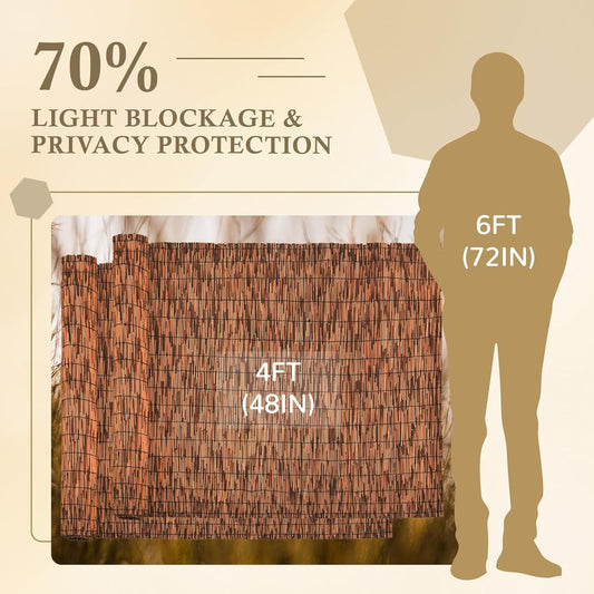 Brown 2 Pack 4FT X 16.4FT Reed Fencing Roll, Balcony Privacy Shade Reed Bamboo Fencing Garden Fence Border, Wind Block Sunshade Fence Screen for Outdoor Yard Patio Flower Bed Edge