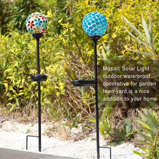 VCUTEKA Solar Garden Lights, Mosaic Solar Light Outdoor Waterproof LED Pathway Stake Light for Landscape Patio Yard Deck Walkway Decoration, 2 Pack