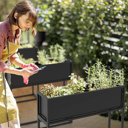 Cocoyard Elevated Planter Box - Durable Raised Garen Bed for Herbs and Flowers - Tall Rectangle Planter for Outdoor Plants & Backyard Gardening (Black, 28" H - 2 Pack)