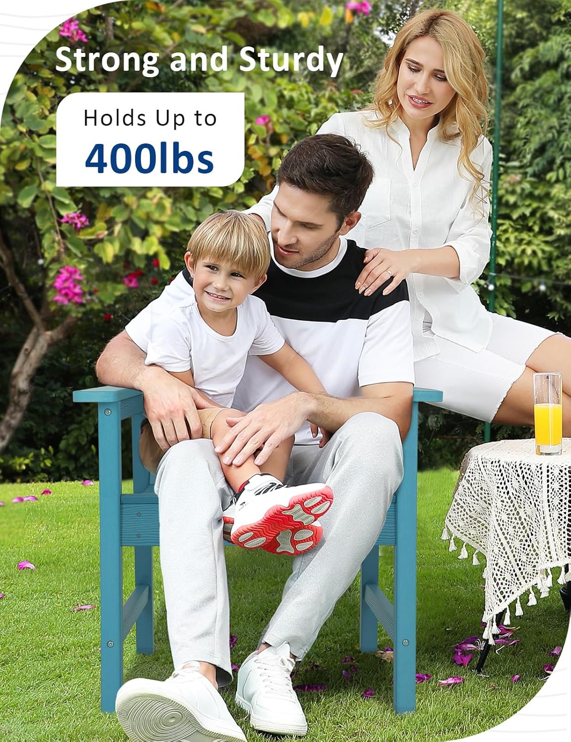 Patio Chairs Set, 3 Pieces Weatherproof HIPS Outdoor Furniture, Patio Chairs Conversation Sets with Side Table for Garden Porch Lawn & Backyard (Lake Blue)