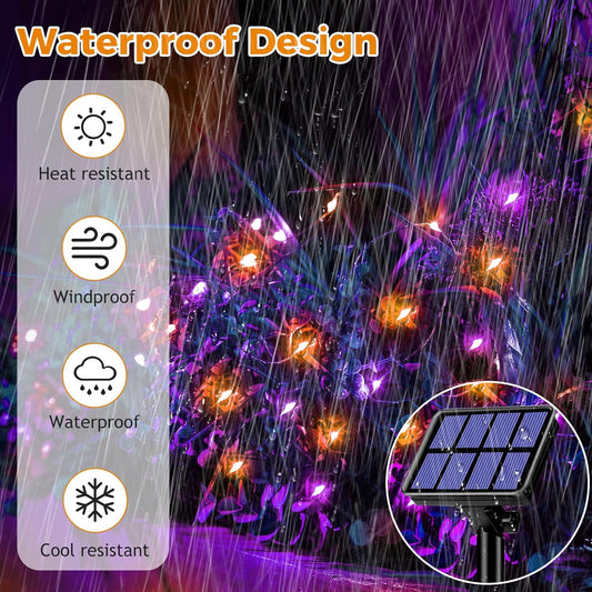 btfarm 2 Pack Solar Halloween String Lights Outdoor, Orange Purple 160LED 66FT Solar Fairy Lights Outside Waterproof, 8 Modes Solar Powered Twinkle Lights for Tree Garden Patio Halloween Decorations