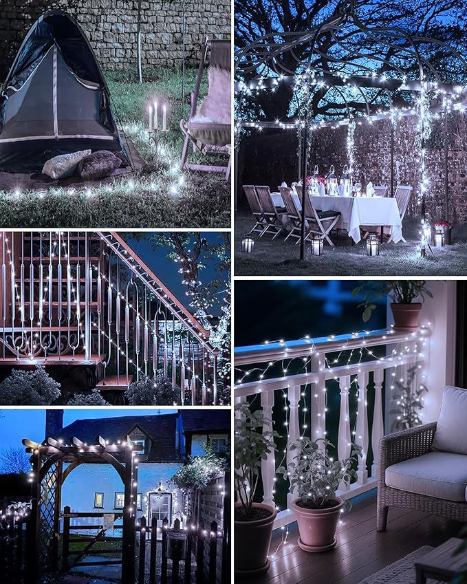 3 Pack Solar Fairy Lights for Outside Waterproof, 49FT/15M 150LED Solar String Light Outdoor 8 Modes Solar Twinkle Lights for Garden Yard Christmas Tree Wedding Party Decor, Cool White