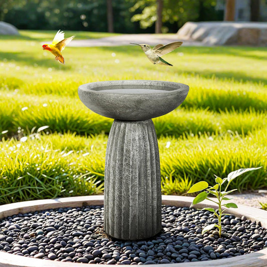 24.4" Tall Outdoor Concrete Bird Bath – Stone-Look Pedestal Birdbath for Garden, Lawn, Yard, and Backyard Décor