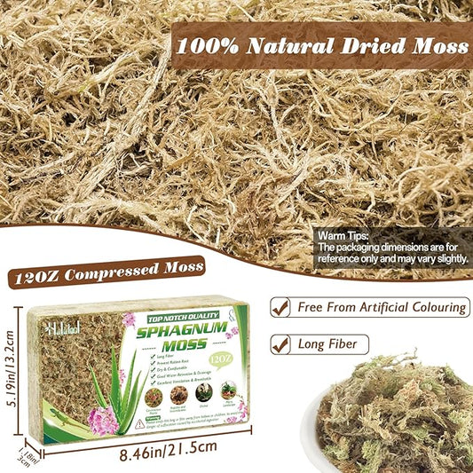 Halatool 12OZ Orchid Moss Sphagnum for repotting, 16QT Dried Sphagnum Moss for Plants Indoor, Maintain Air Humidity and Improve Soil Acidity, Natural Media for Orchid Plant Growth
