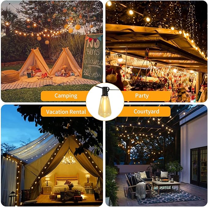 50FT Solar String Lights Outdoor Waterproof with Remote and 26 Shatterproof Edison Bulbs (1 Spare), USB Charging Solar Powered Patio LED Lights String for Outside, Garden, Backyard, Porch (Warm White)