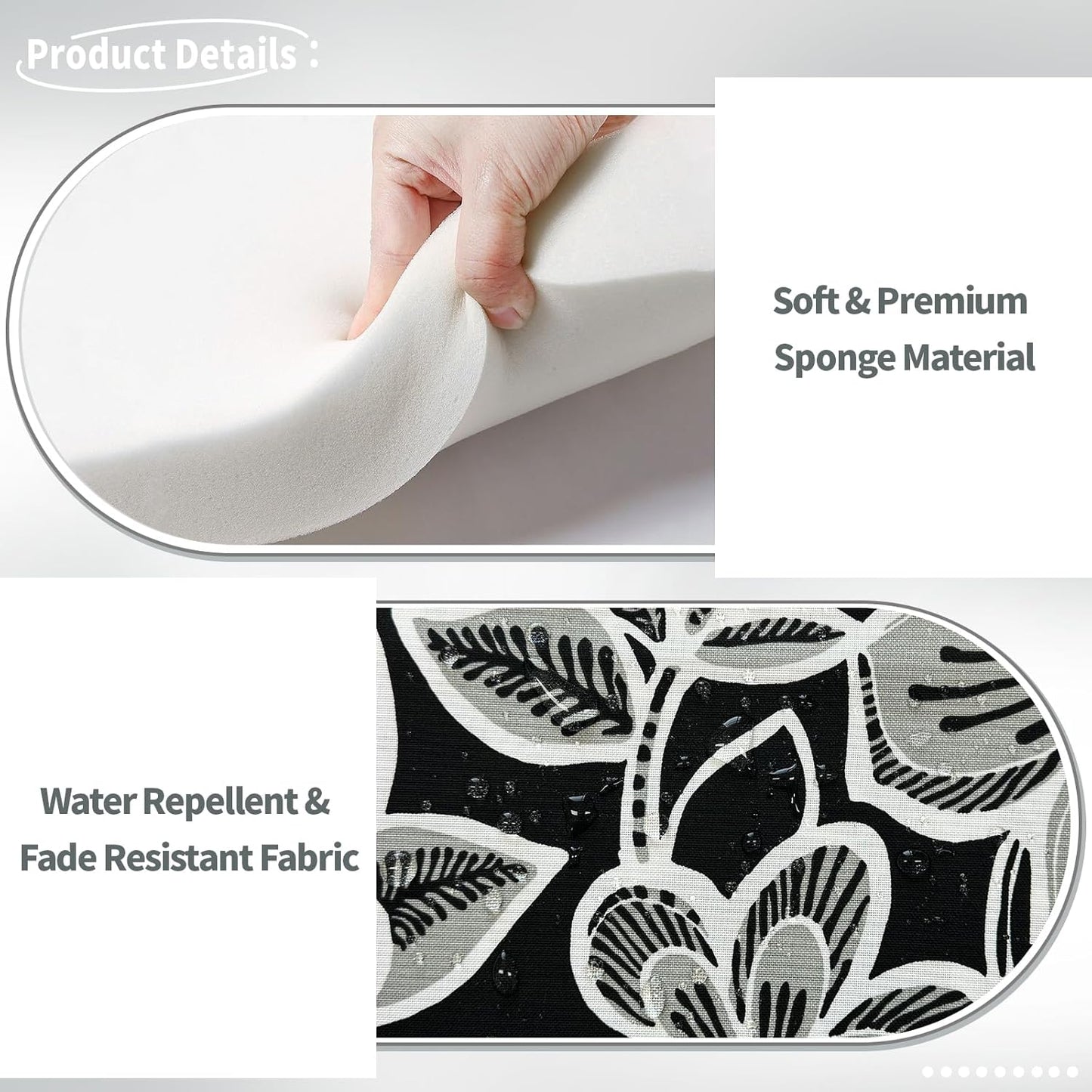 Indoor/Outdoor Chair Cushions 16x17 Inch, Patio Chair Cushions with Ties, All Weather Seat Cushions for Patio Furniture Home Garden Chair Use, Set of 4,Flower Black