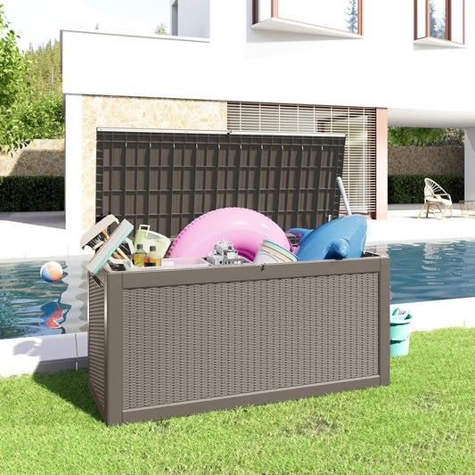 260 Gallon Resin Deck Box, Lockable Patio Outdoor Storage Box for Furniture, Garden Tools and Tools Storage, Waterproof Outside Storage Boxes - Grey