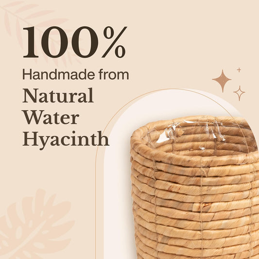 Set of 2 Water Hyacinth Planter Pot Indoor for Plant, Flower, Succulent, Basket Planter, Decorative Pot Cover (Natural)