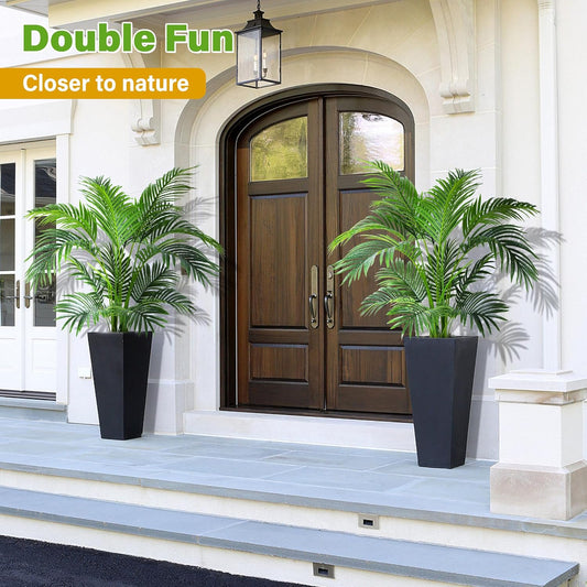KOL 4ft 2-Pack Artificial Palm Tree Plant, 47in Fake Cane Areca Palm Silk Tree Indoor Outdoor,Dypsis Lutescens, Realistic Faux Silk Plants for Office Home Garden Decoration, Lifelike Modern Decor