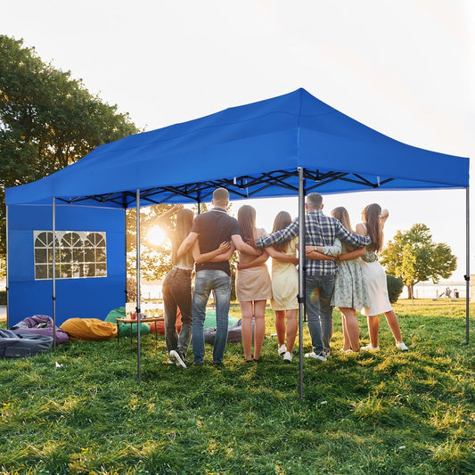 COBIZI 10x30 Pop up Canopy Heavy Duty with 8 Sidewalls, Easy Set-up Commercial Outdoor Party, 100% Waterproof Wedding Canopy Gazebo, 3 Height Adjustable with Wheeled Bag, Blue