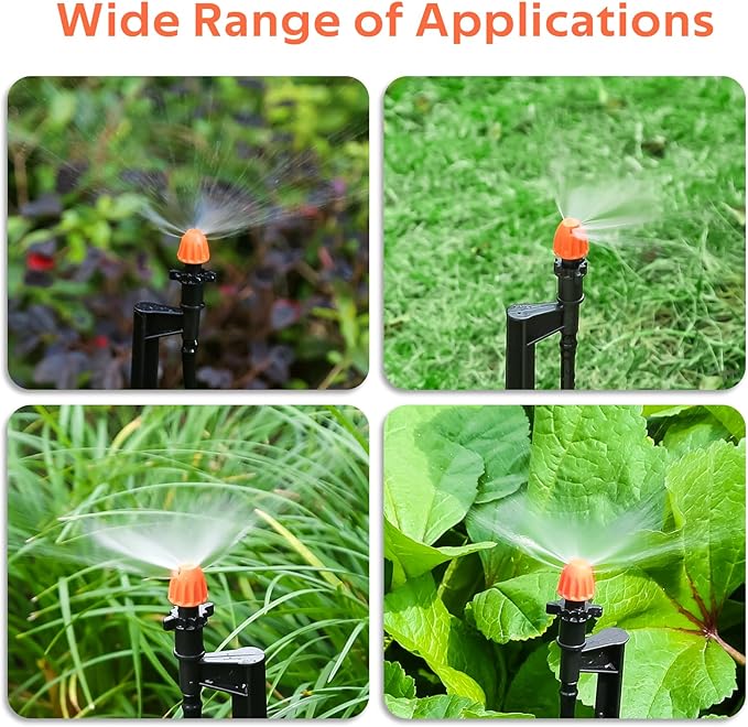 180 Degree Irrigation Sprinkler Heads: Micro Sprinkler Nozzle on 12 Inch Stake with 1/4" Tubing - Drip Spray Emitters for Garden Irrigation System