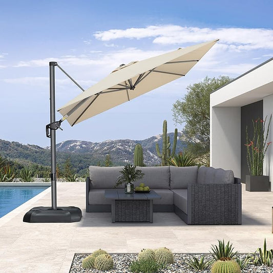PURPLE LEAF 8 Feet Patio Umbrella Outdoor Cantilever Square Umbrella Aluminum Offset Umbrella with 360-degree Rotation for Garden Deck Pool Patio, Beige