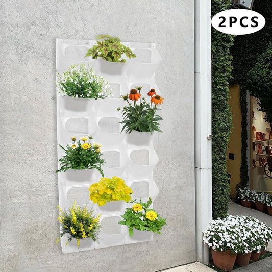 Self Watering Outdoor Wall Mounted Planter Vertical Garden with 36 Pockets Plastic Plant Grow Pots for Hanging Flower Herbs Vegetables Home Indoor Outdoor White