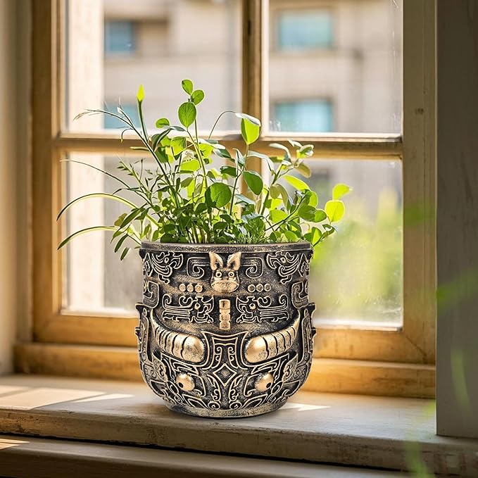 Tribal Vintage Face Planter,Lightweight Unique Plant Pots with Drainage,Eclectic Small Succulent Flower Planters Pots for Outdoor&Indoor Plants,Funny Garden Pot for Room Decor(5.5in)