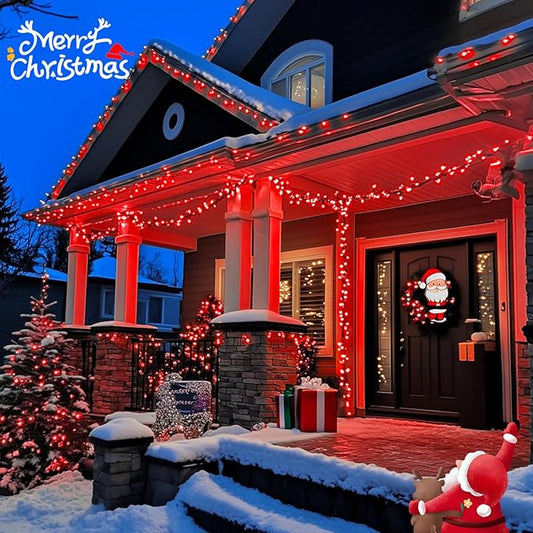 JMEXSUSS 2 Pack Red Christmas Lights, Total 400 LED 151FT Red Solar Lights Outdoor Waterproof, 8 Modes Solar String Light for Outside Yard Patio Garden Tree Decorations