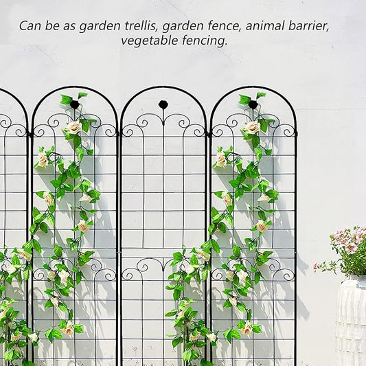 6 Pack Metal Garden Trellis 86.7" H Garden Fence Rustproof Trellis for Climbing Plants Support Roses Flower Outdoor Lawn Black