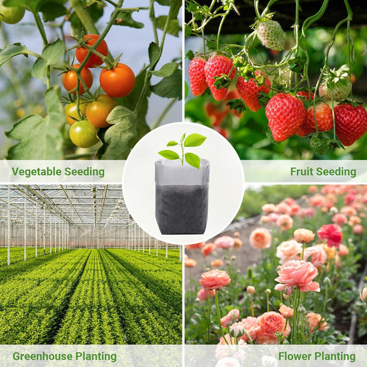 GREANER 100PCS Seedling Nursery Bags, 7.8x13.7 inches Biodegradable Non-Woven Fabric Plant Grow Bags, Seeding Starter Container Pouch for Vegetables, Flowers, Fruits, Trees, Indoors and Outdoors Use