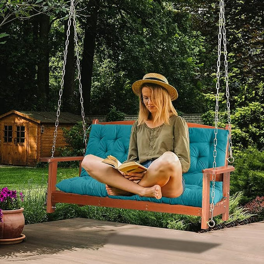 Replacement Cushions for Outdoor Swing, Outdoor Cushions for Patio Furniture with Backrest, Waterproof Thicken 4" porch swing cushions, for Outdoor Patio Garden Furniture(Lake blue 40 * 47 in)